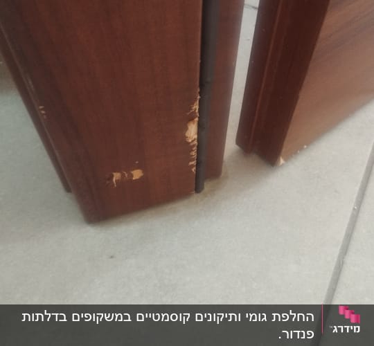 דלת עץ עם סימני נזק בתחתית